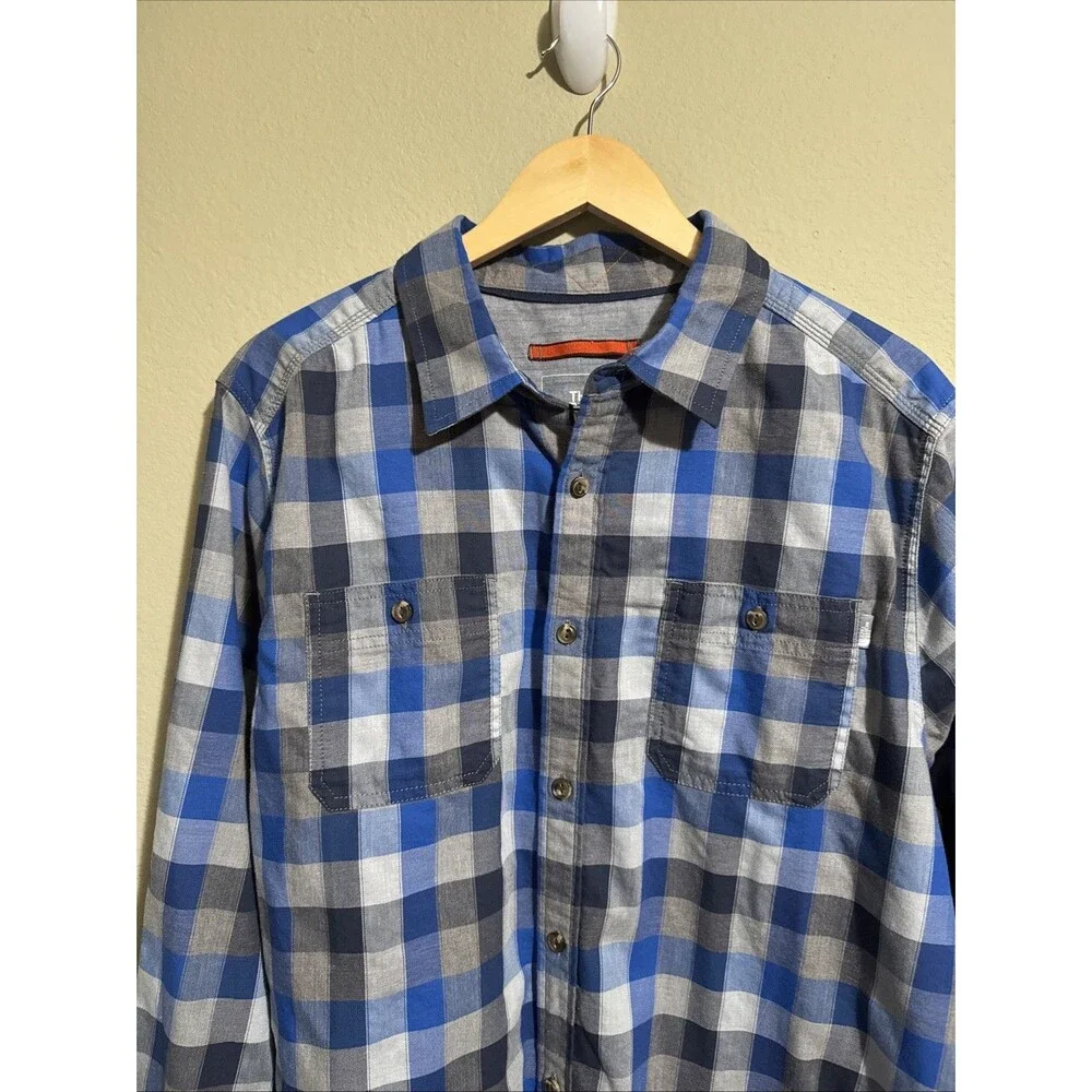 The North Face Mens Blue Gray Plaid Cotton Blend Flannel Button-Up Shirt Sz XL
